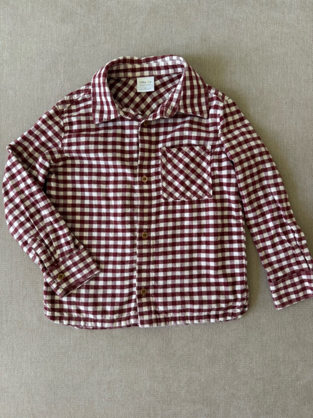 Little Co. Burgundy & White Gingham Button-Down Shirt